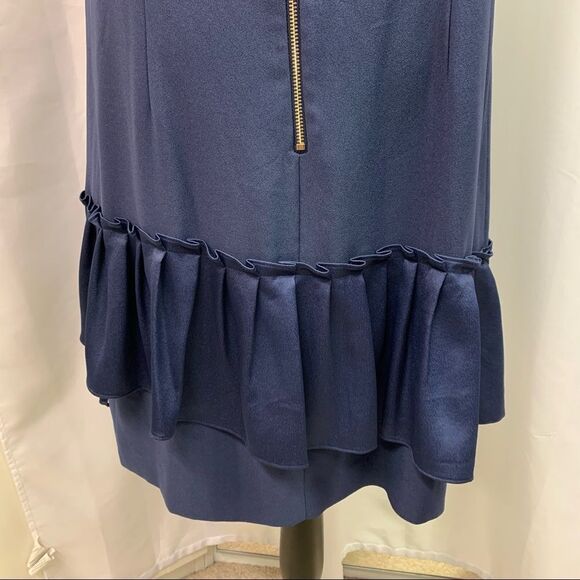 Eliza J Navy blue V-Neck Dress Pleated ruffle frill Hem Sz 14 - Picture 8 of 13